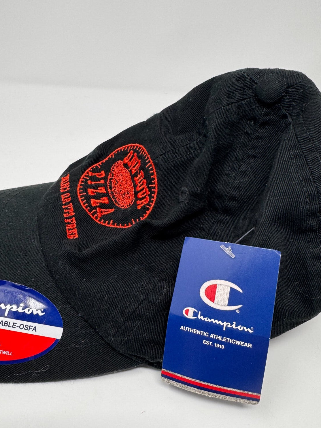 CHAMPION One Hour Pizza One Size Black / Red Embroidered Adjustable Baseball Cap