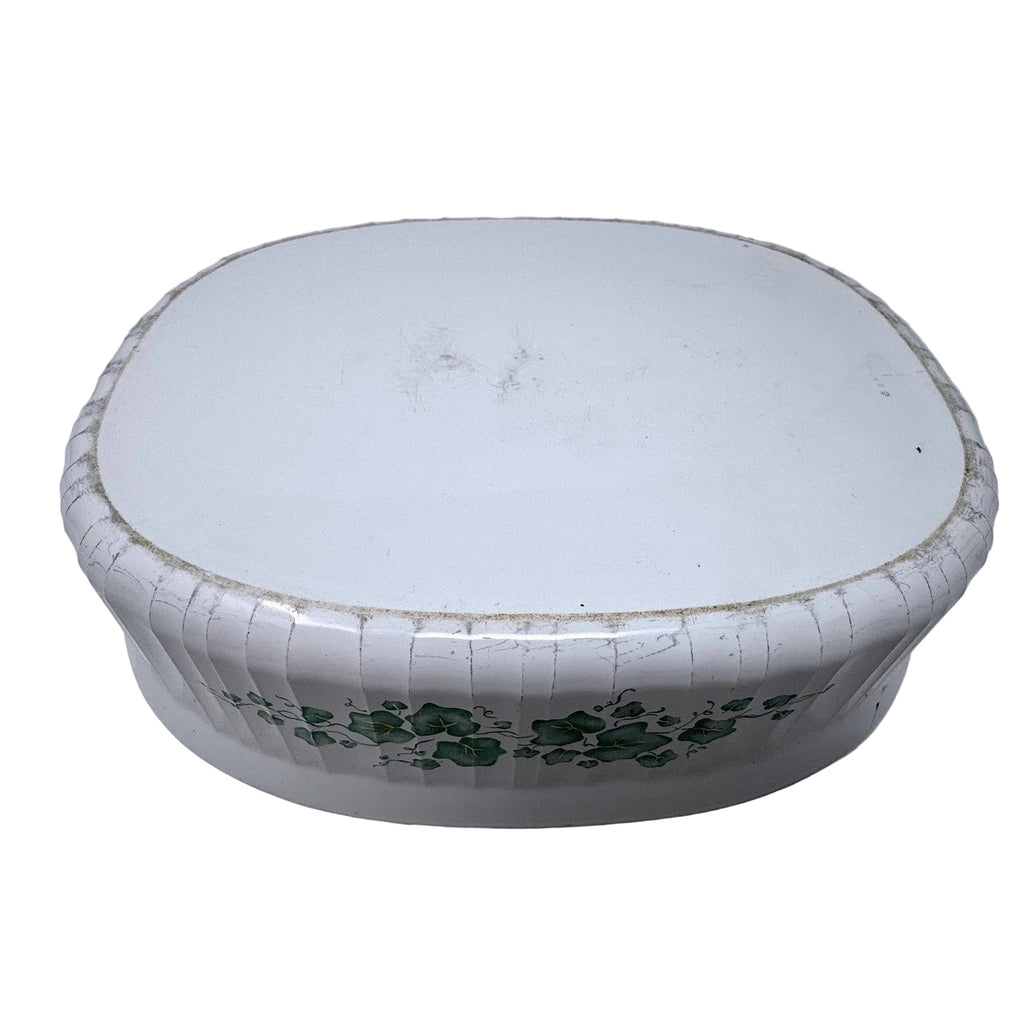 CorningWare French White English Ivy Oval Casserole Dish Ribbed Ceramic Green