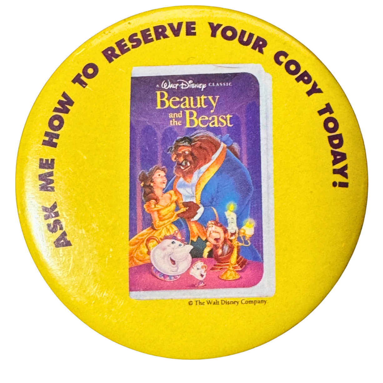 Beauty and the Beast Disney Movie Promo Button Pin