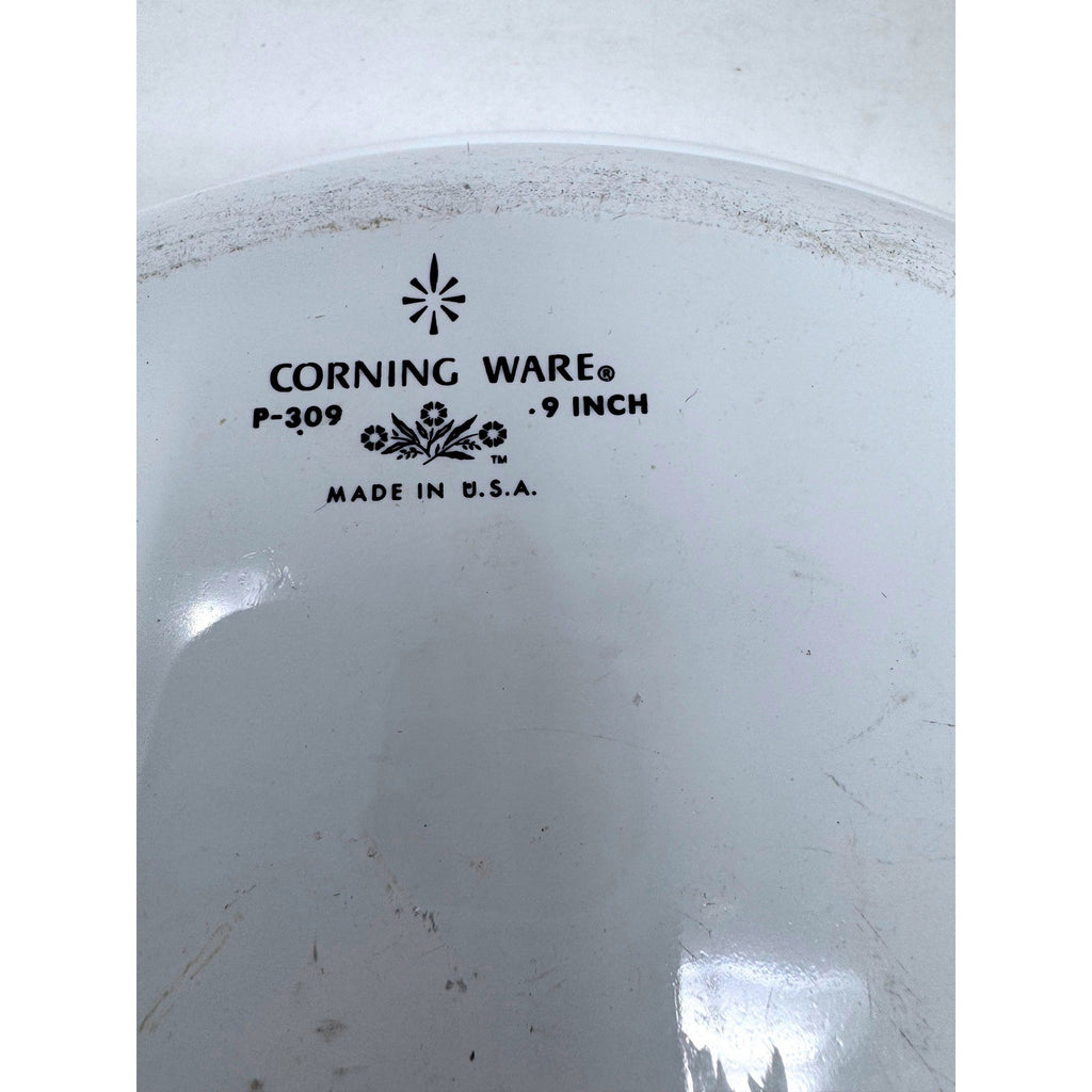 Corning Ware Blue Cornflower 9 Inch Pie Plate P-309 Vintage White Bakeware USA