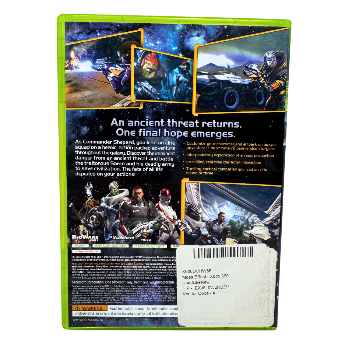 Mass Effect (Microsoft Xbox 360, 2007) - Case & Manual Only, No Game - Free Ship