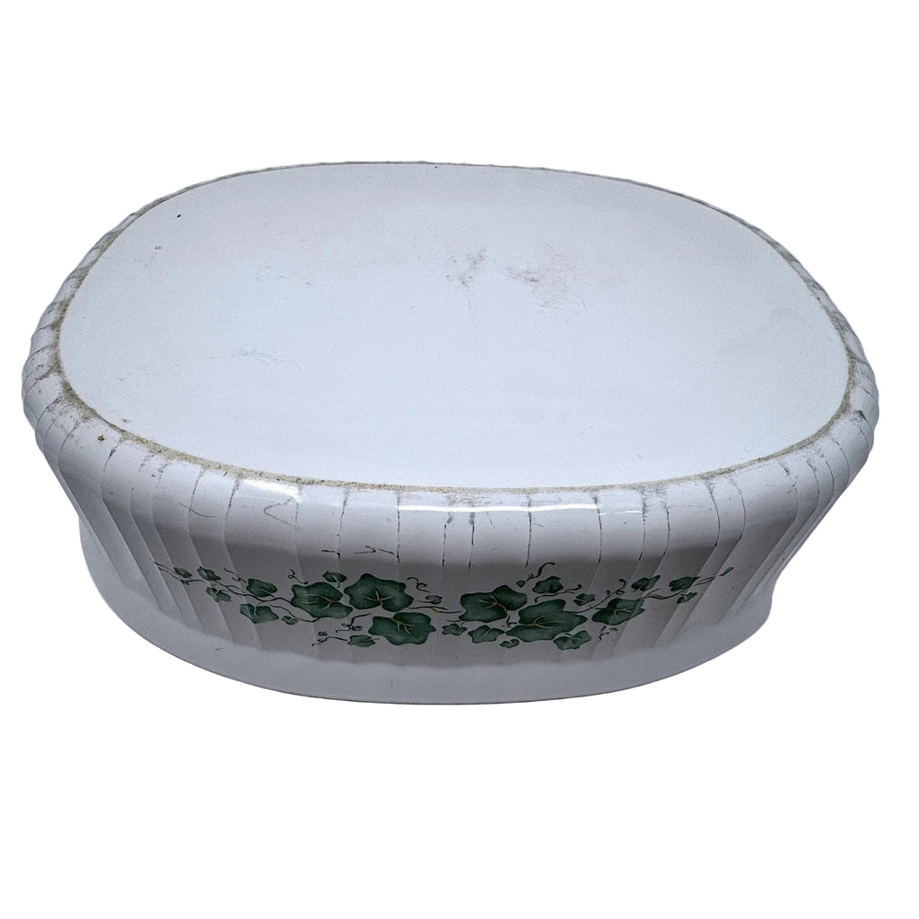 CorningWare French White English Ivy Oval Casserole Dish Ribbed Ceramic Green