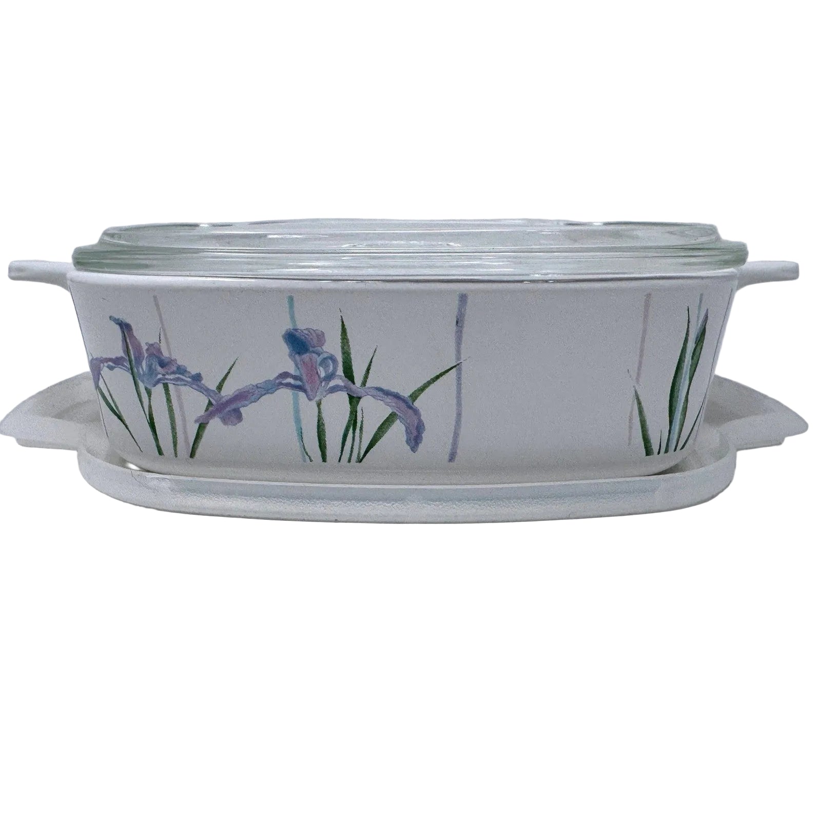 Corning Ware A-1-B 1 Liter Casserole Dish Iris Pattern with Glass & Plastic Lids
