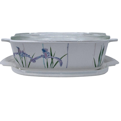 Corning Ware A-1-B 1 Liter Casserole Dish Iris Pattern with Glass & Plastic Lids