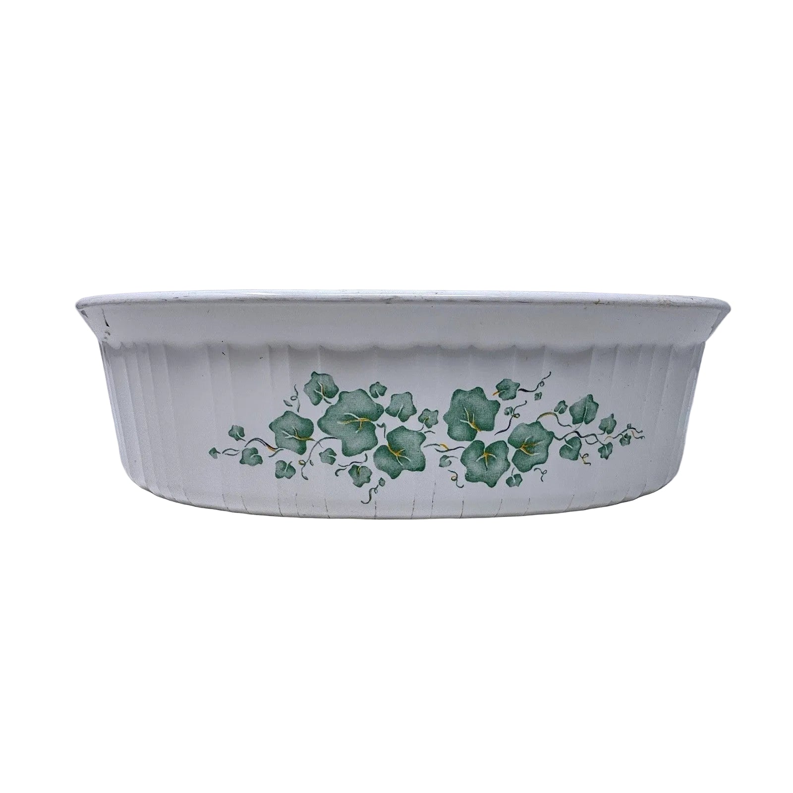 CorningWare French White English Ivy Oval Casserole Dish Ribbed Ceramic Green