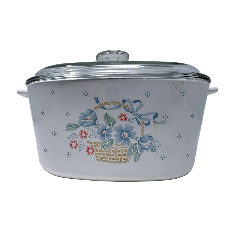 Corning Ware Country Cornflower Casserole Dish with Glass Lid Vintage White Blue