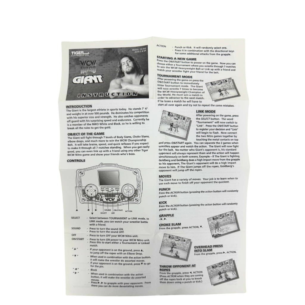 Tiger Electronics 1998 WCW NITRO GIANT Handheld Game - Booklet Only - Free Ship