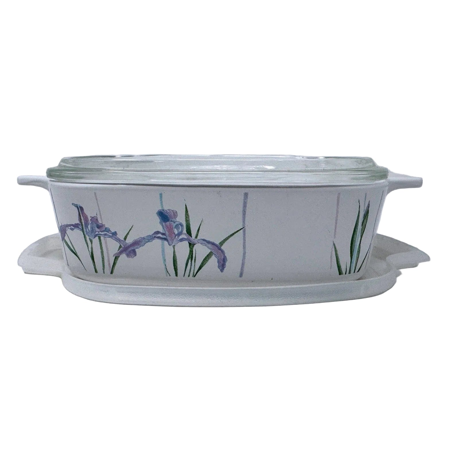 Corning Ware A-1-B 1 Liter Casserole Dish Iris Pattern with Glass & Plastic Lids